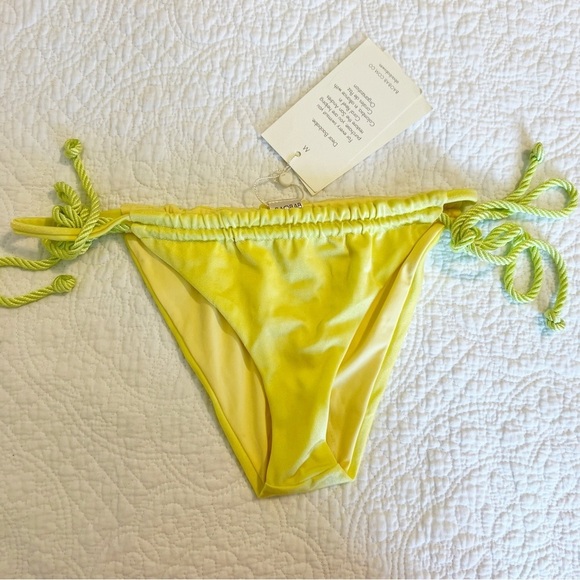 NEW NWT Baobab Lula Yellow Metallic Side Tie Swim Bikini Bottom Medium M - Picture 2 of 8